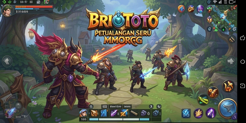 Screenshot utama BRIOTOTO menunjukkan aksi pertempuran seru di dunia MMORPG.