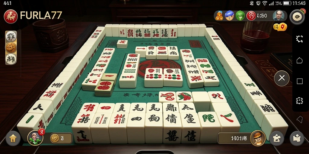 Screenshot FURLA77 menunjukkan papan permainan Mahjong yang penuh warna dan menarik.