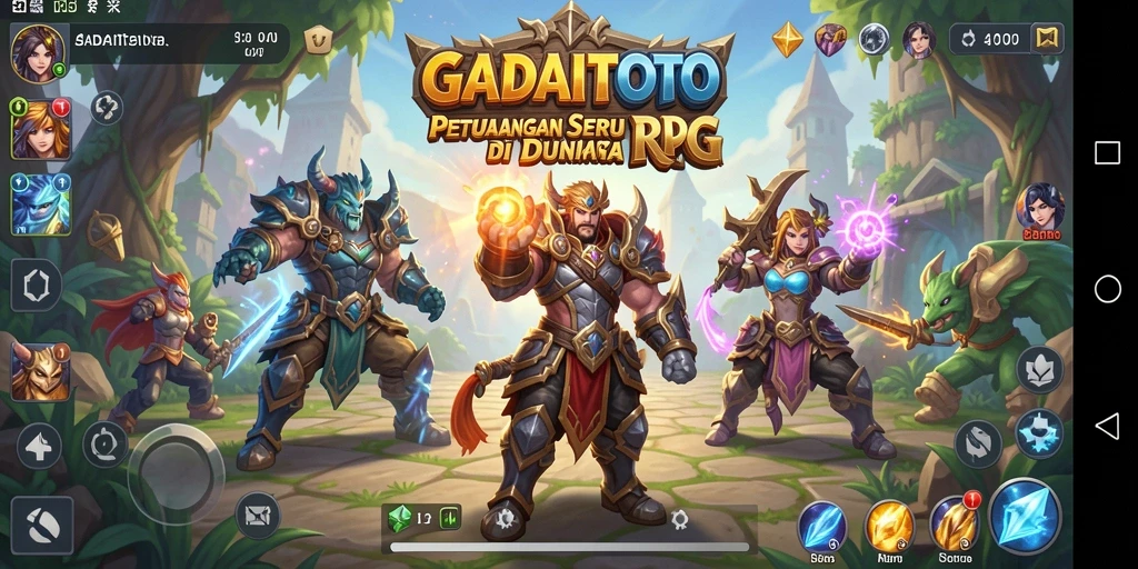 Screenshot gameplay GADAITOTO yang menunjukkan pertarungan epik dan karakter yang unik.