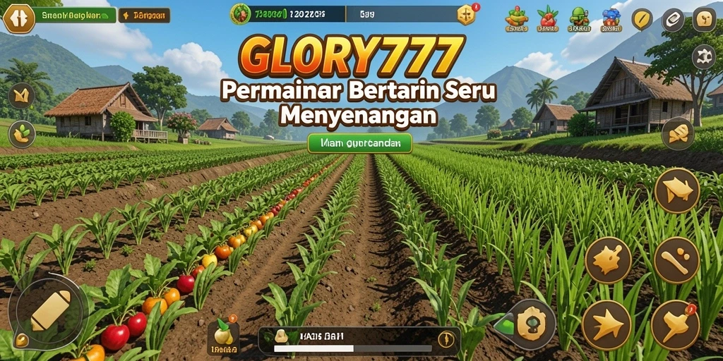 Tampilan gameplay menawan dari GLORY777 yang menampilkan kebun yang subur.