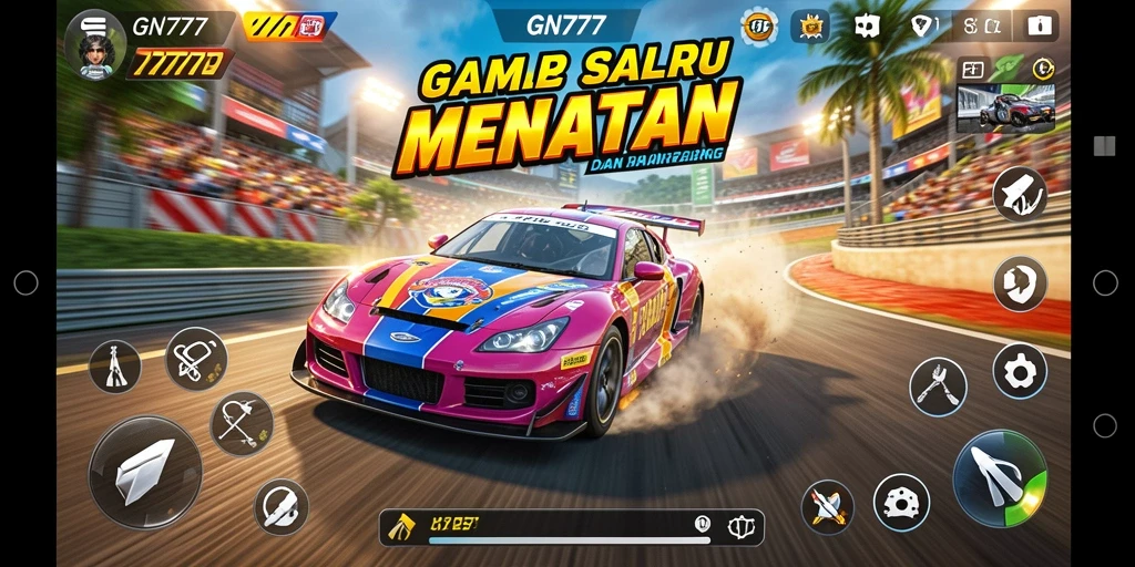 Gameplay balap seru di GN777 dengan berbagai mobil dan trek menantang.