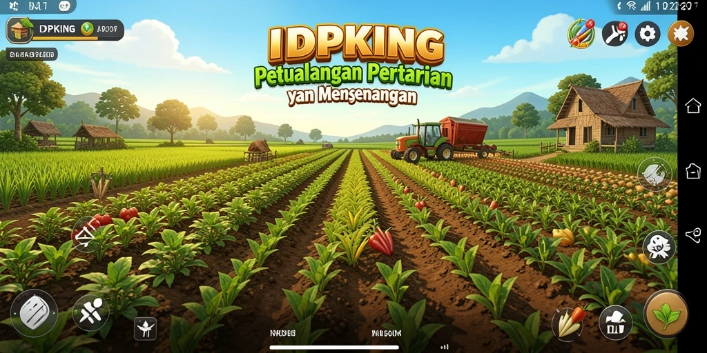 Tampilan permainan <strong>IDPKING</strong> dengan aktivitas pertanian yang menarik.