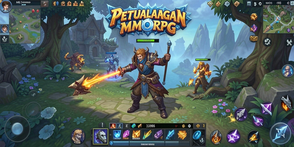 Screenshot utama ME355 menampilkan pertarungan epik dalam dunia MMORPG.