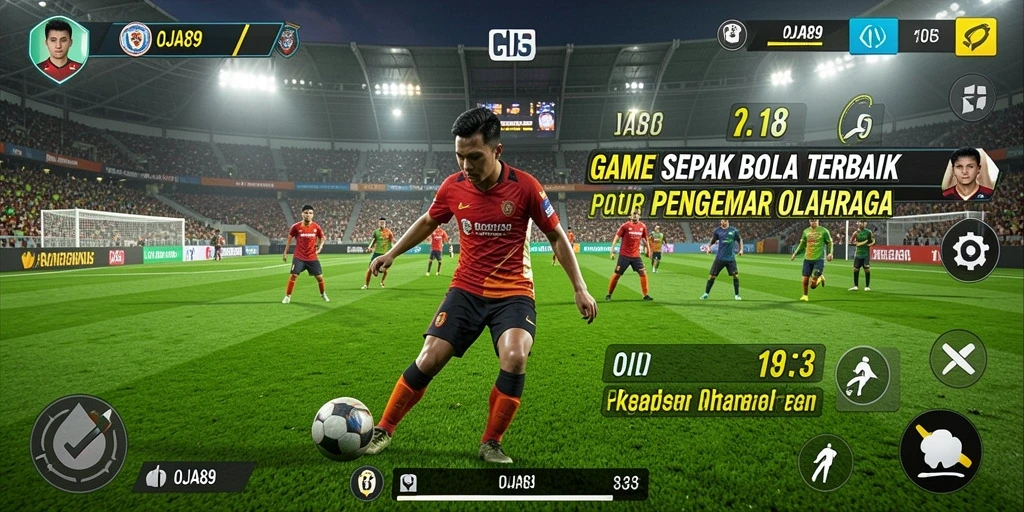 Gameplay OJA89 yang realistis dengan aksi sepak bola seru.