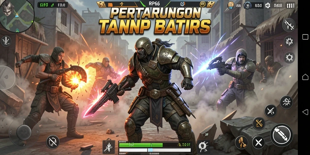Tampilan gameplay RP66 dengan karakter bertarung di arena yang mendebarkan.