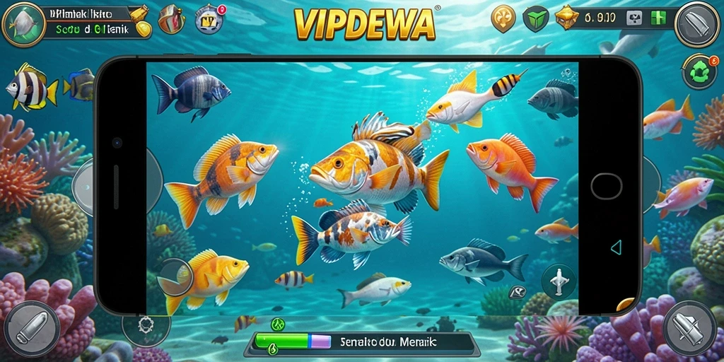Screenshot gameplay yang menampilkan perburuan ikan seru di VIPDEWA.